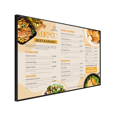Display LCD de publicidade interior Reprodutor de sinalização digital para painéis de menus digitais de restaurantes